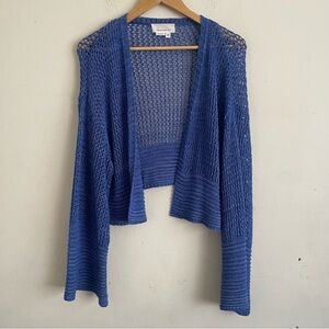 By Anthropologie Juillet Blue Open Knit Cropped Cardigan Sweater One Size